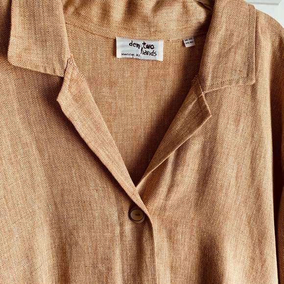 3/4 Length Tan Linen Jacket With 4 Buttons - Picture 4 of 7